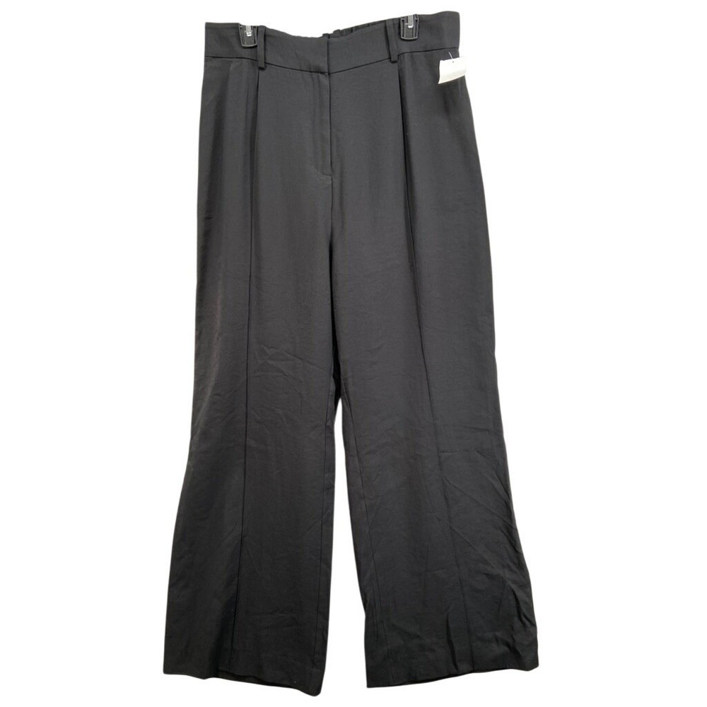WAYF Pants Womens Sz M Black Wide Leg Cropped Pants Elastic Waist Pleated